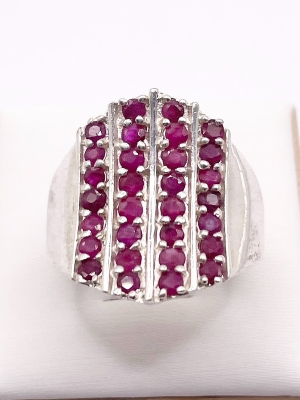 Size 9 Sterling Silver Ring with Pink Ruby Rows